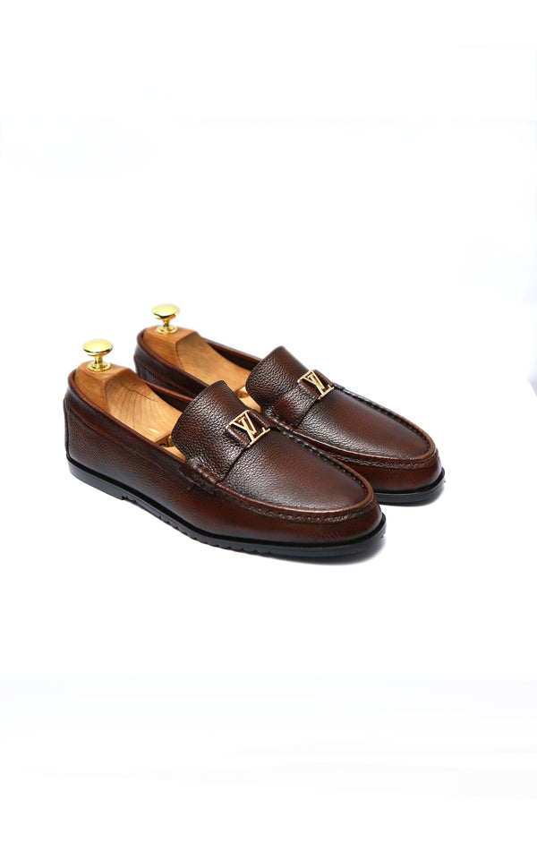 Moccasin Shoes LV Buckle Rubber Sole In Two Tone