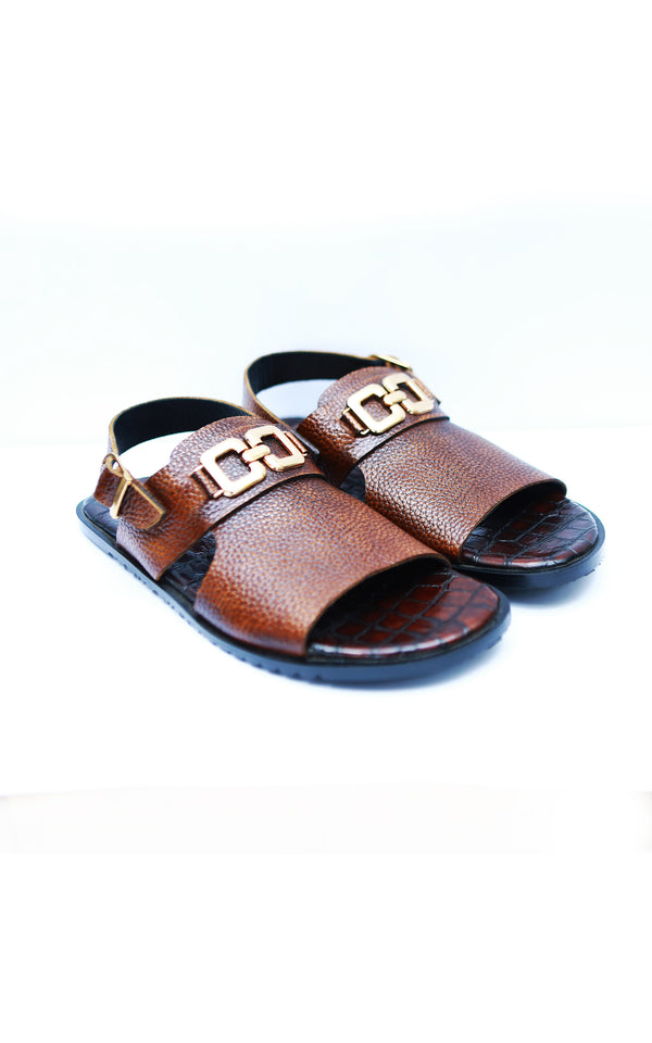 Handmade Mild Leather Sandal In Two Tone with Rubber Sole