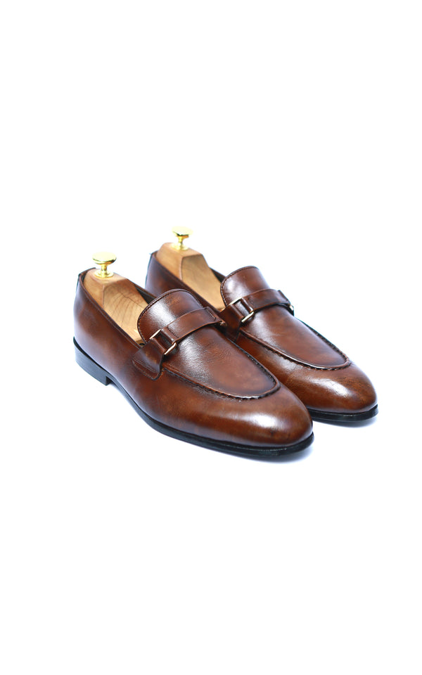 Plain Leather Formal Shoes in Two Tone with Buckle