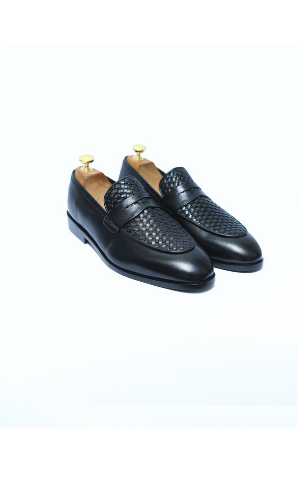 Knitting Leather Shoes Rubber Sole In Black