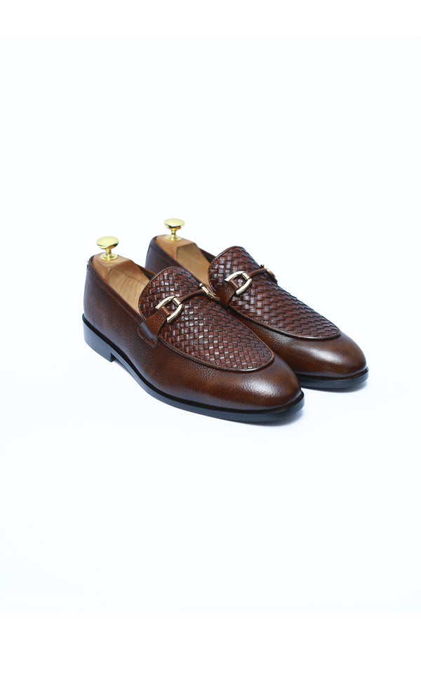 Two Tone Knitting Leather Shoes With Buckle