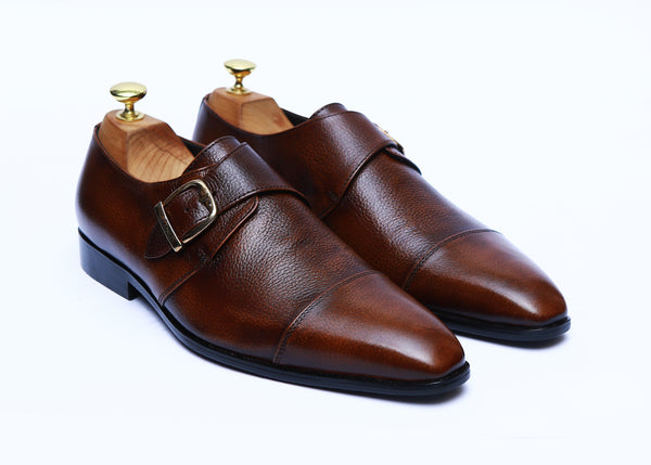 Single Monk Mild Leather Shoes Rubber Sole Two Tone