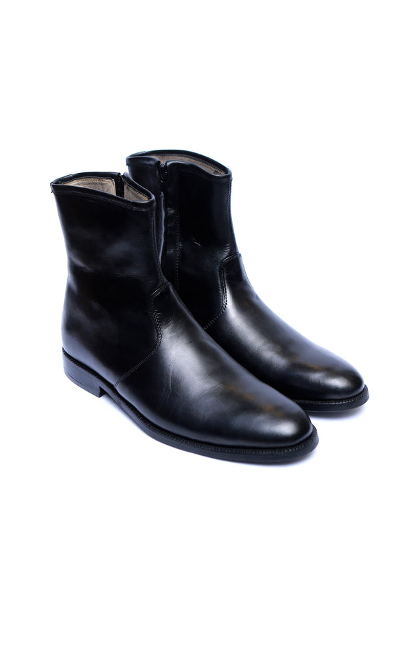 Plain Leather Classic Zipper Boots In Black