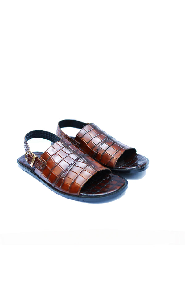 Handmade Croc Leather Sandal In Two Tone with Rubber Sole