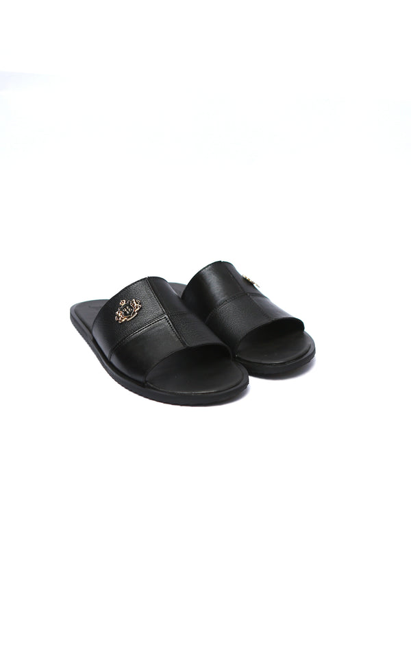 Simple Plain Leather Chappal with Buckle in Black