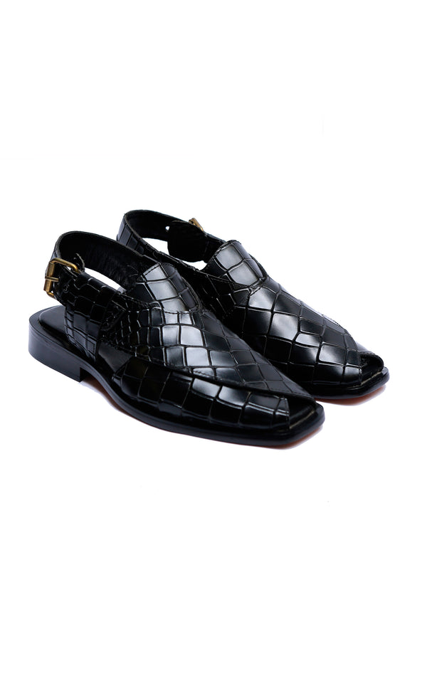 Croc Handmade Leather Chappal Black