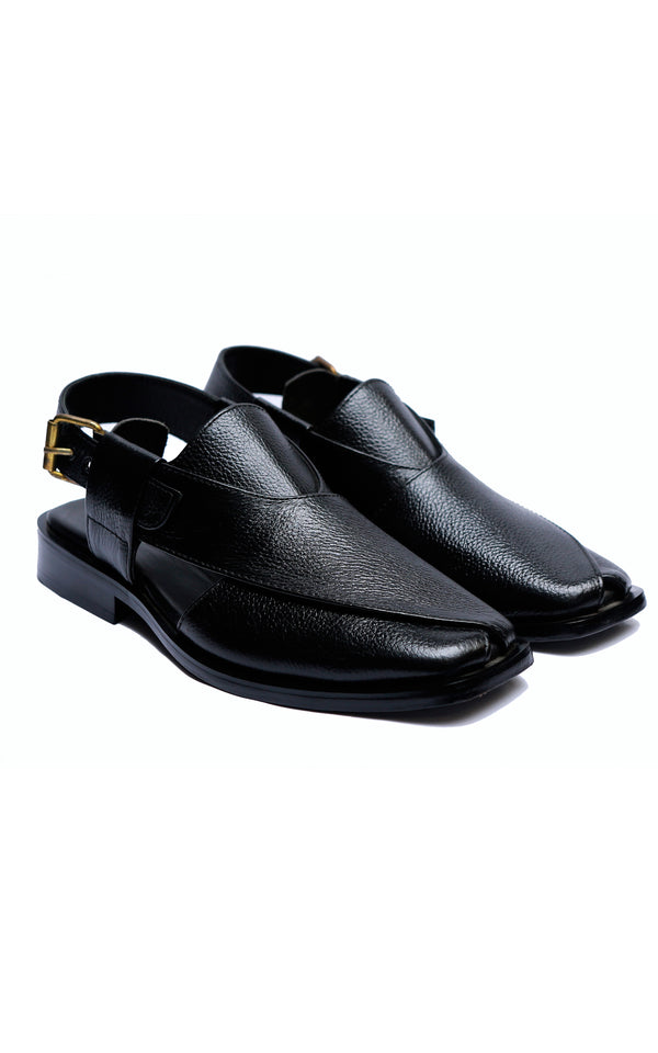 Men’s Handmade Mild Leather Peshawari Chappal Black