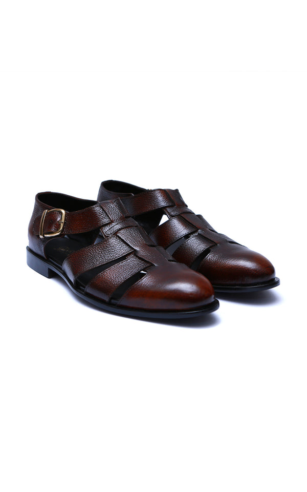 Mens Hollow Sandals Leather Business Formal Style in Dark Two Tone