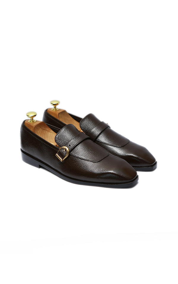 Single Monk Toe Shape Mild Leather Shoes In Brown