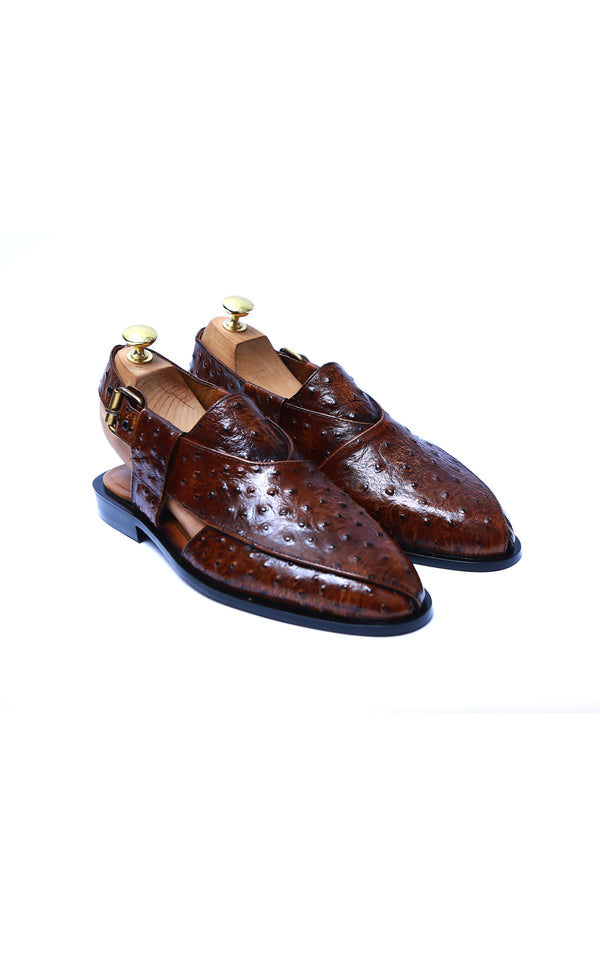 Ostrich Leather Closed Kheri Peshawari Chappal Two Tone