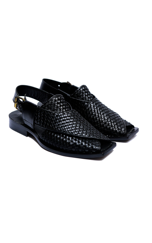 Men’s Hand Knitted Leather Peshawari Chappal Black