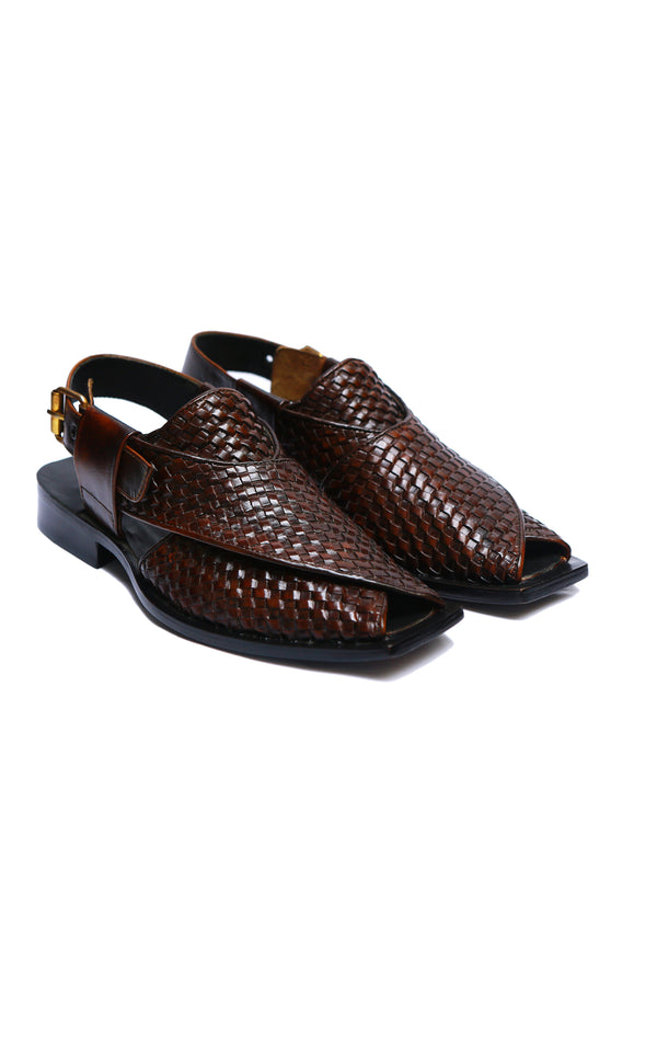 Men’s Hand Knitted Leather Peshawari Chappal Two Tone