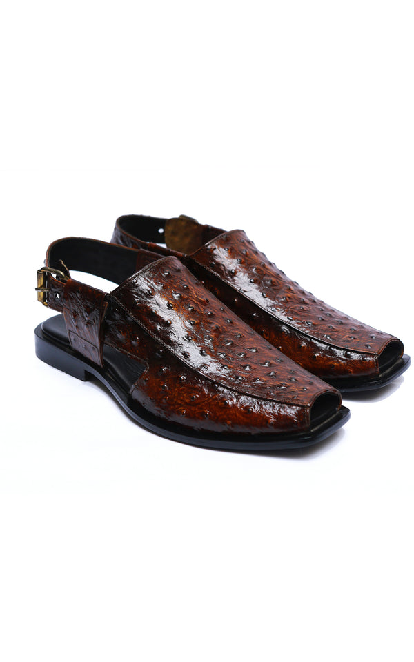 Men’s Ostrich Leather Peshawari Chappal Two Tone