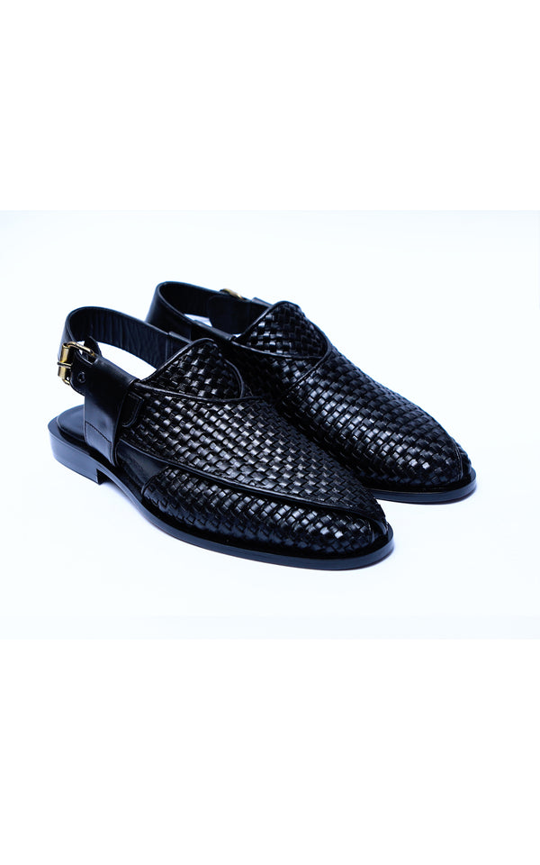 Hand Knitted Peshawari Chappal Closed Black