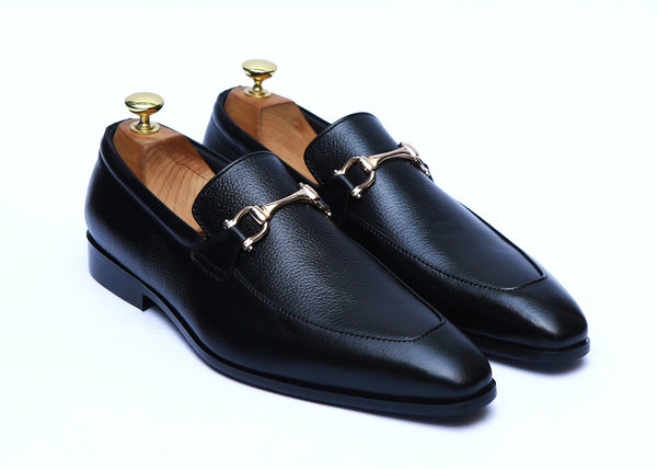 Mild Leather Shoes With Buckle In Rubber Sole Black