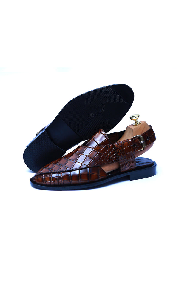 Hand Crafted Croc Leather Kheri Peshawari Chappal Two Tone