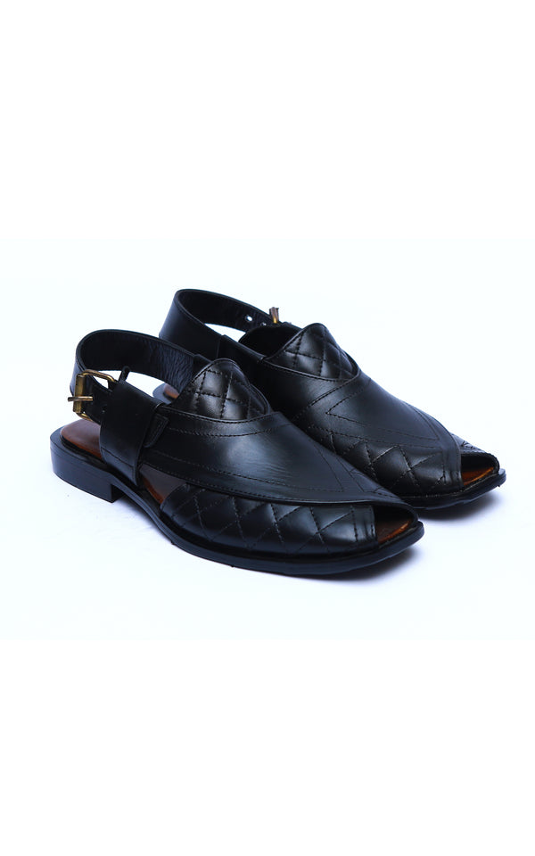 Plain Leather Peshawari Chappal Black