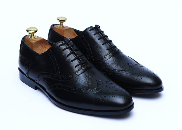 Brock Style Leather Lace-Up Shoes in Black