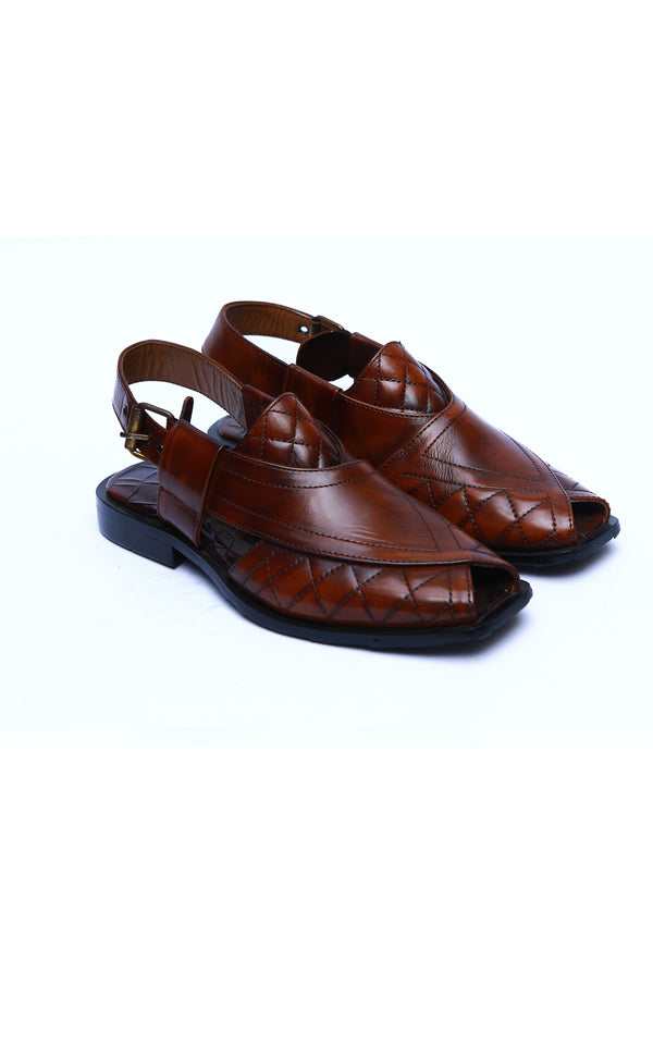 Plain Leather Peshawari Chappal Two Tone