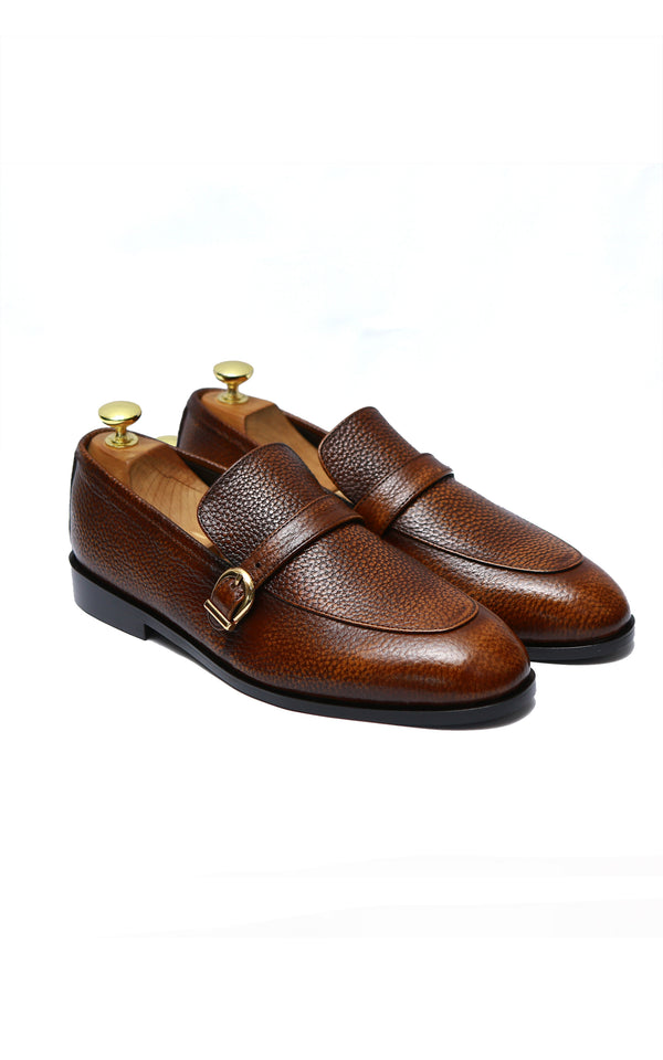 Single Monk Mild Leather Shoes Rubber Sole in Two Tone