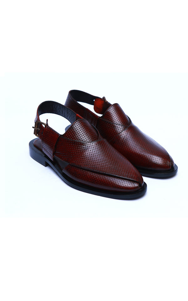 Handmade Peshawari Chappal Niddle Punch In Maroon