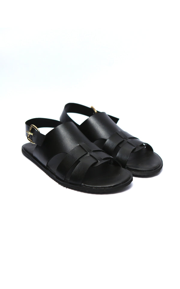 Plain Leather Sandal in Black