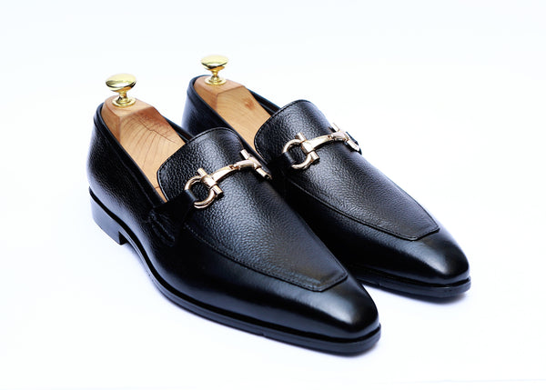 Mild Leather Long Toe Shoes Rubber Sole Black