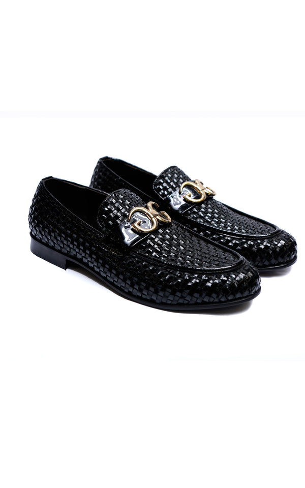 Patent Knitting Leather Shoes in Black