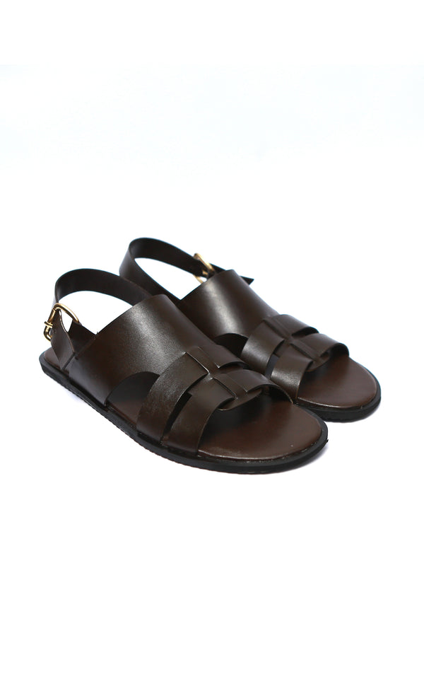 Plain Leather Sandal in Brown