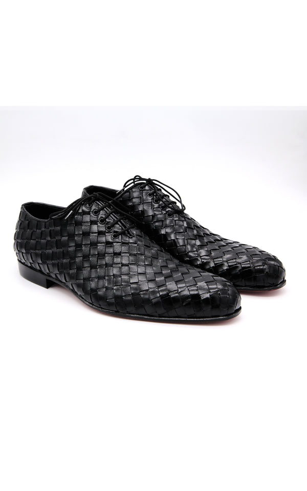 Formal Lace up shoes Big Knitting Leather in Black