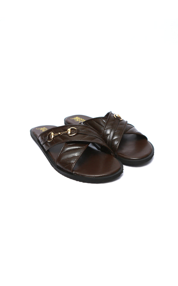 Handmade Leather Chappal With Buckle in Brown