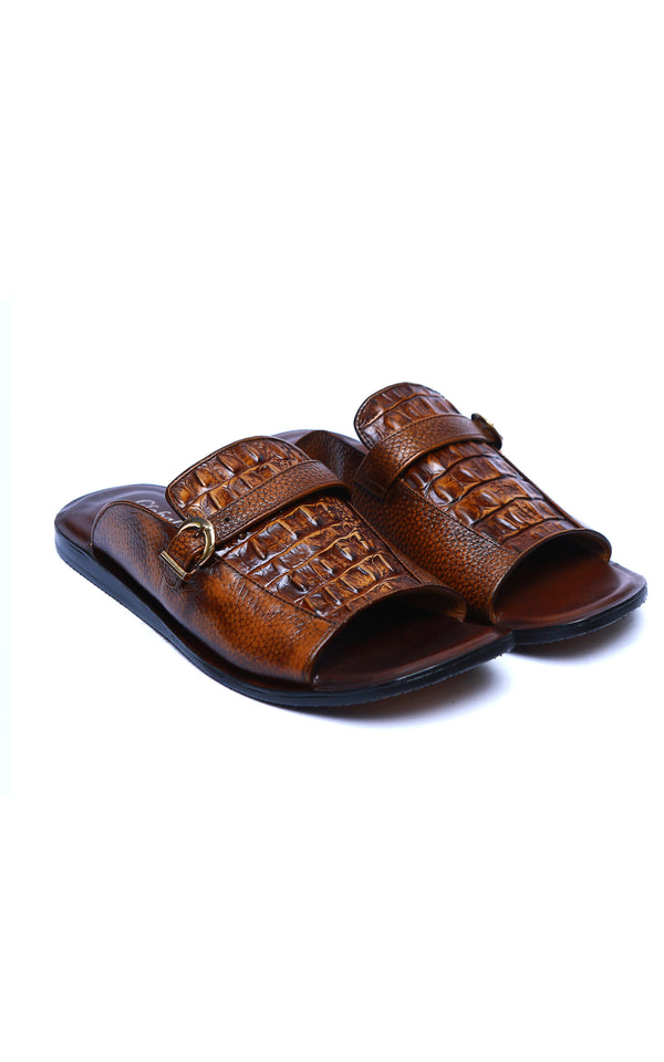 Crocodile Leather Chappal With Single Buckle