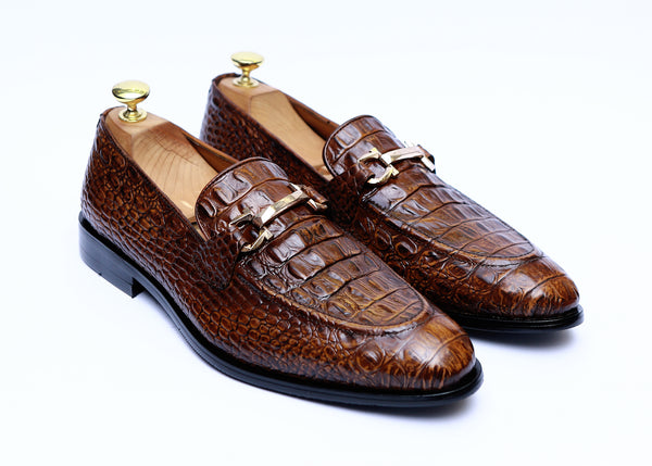 Croc Leather Shoes With Buckle In Two Tone