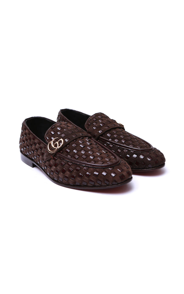 Knitting Patent Leather Shoes in Brown