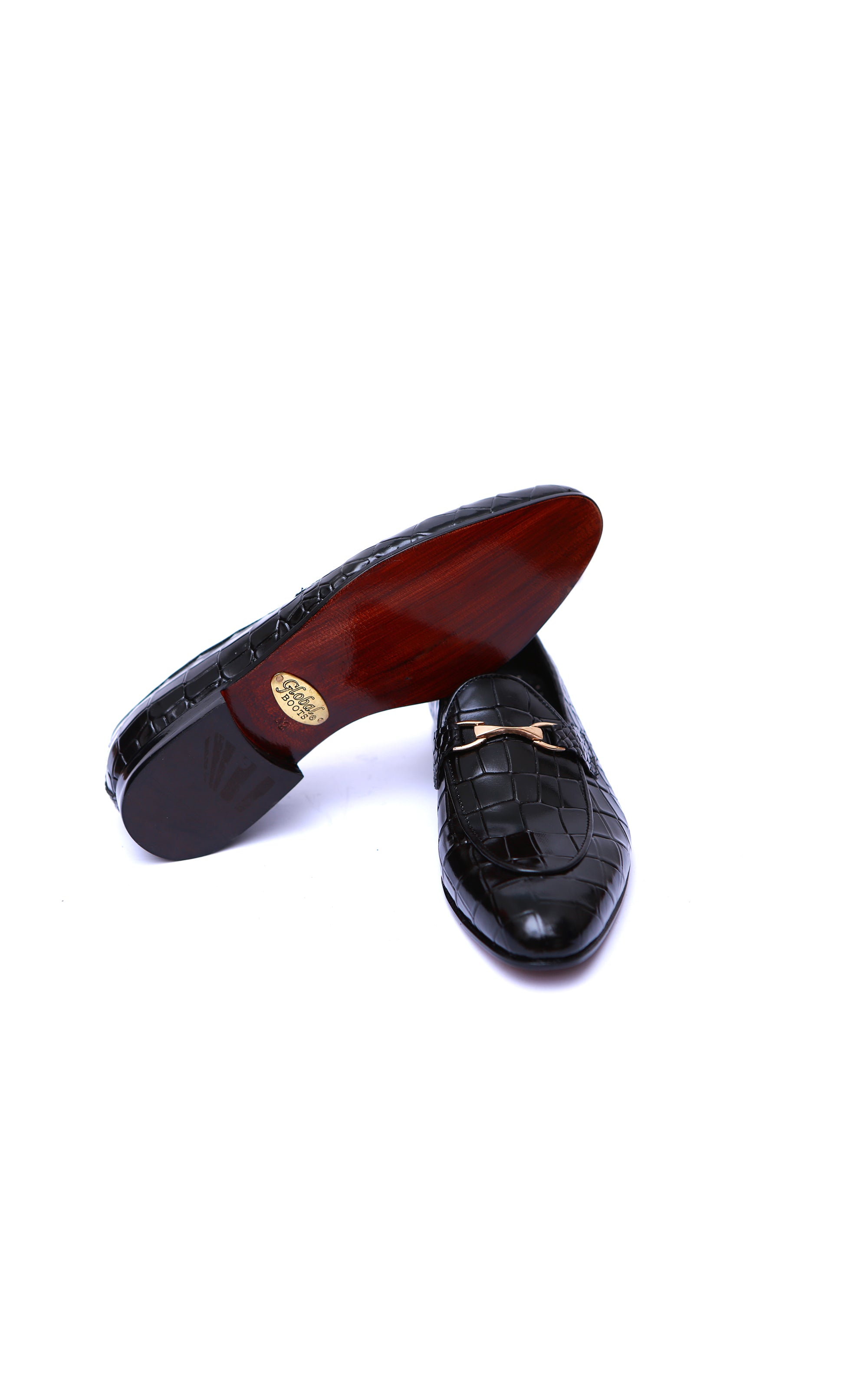 Handmade Croc Leather Shoes With Buckle In Black Color Luxury