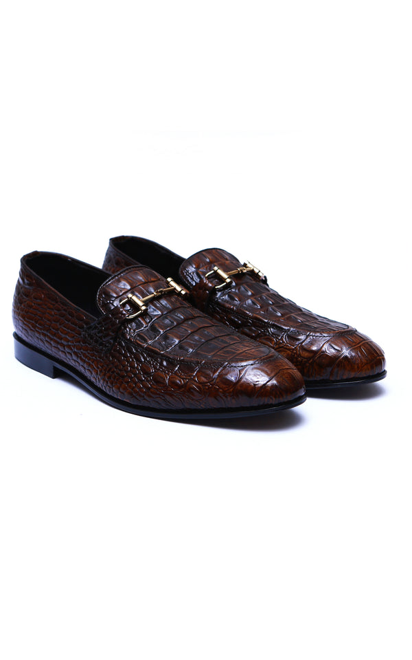 Croc Leather Shoes In Two Tone with Buckle