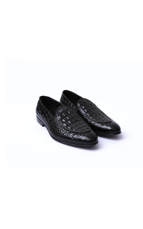 Full Croc Leather Shoes In Black