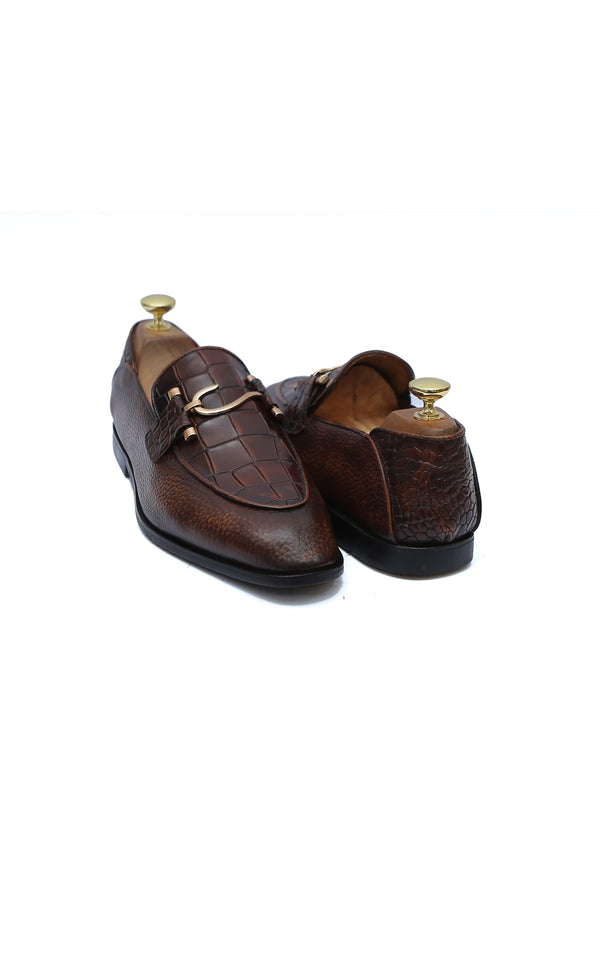 S Buckle Croc Leather Shoes In Two Tone