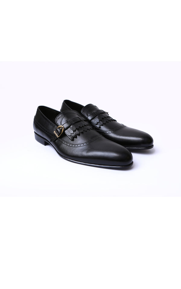 Stylish Single Monk Leather Shoes in Black