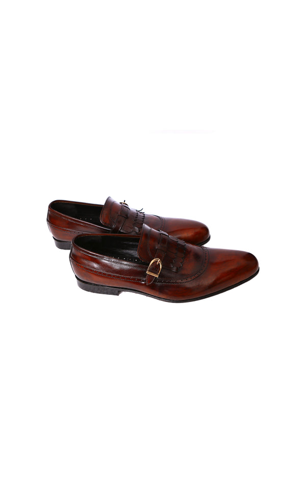 Single Monk Leather Shoes In Maroon