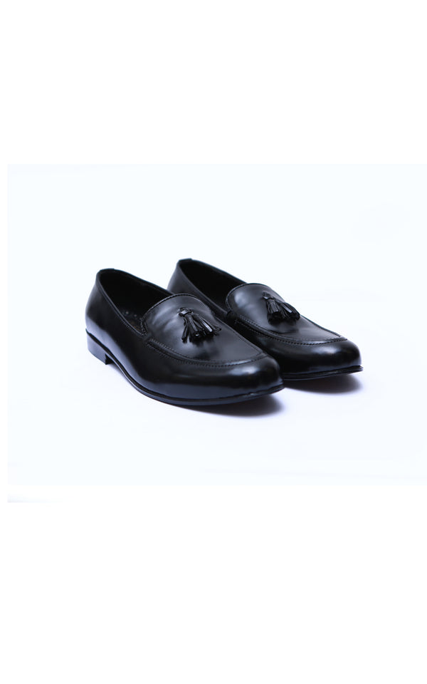 Tassel Shoes Plain Leather Black