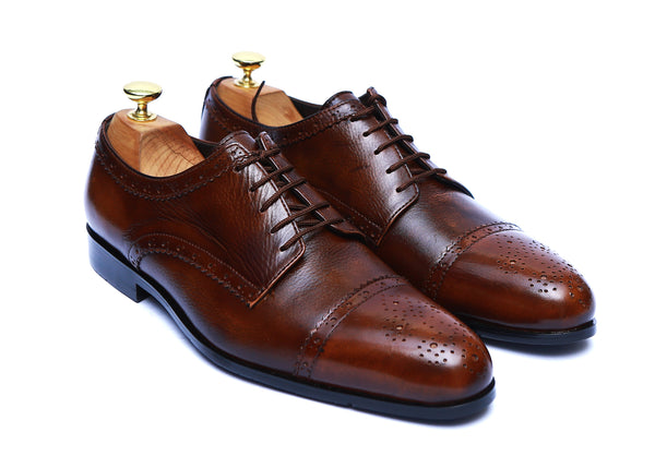 Lace-up Leather Shoes Rubber Sole in Two Tone