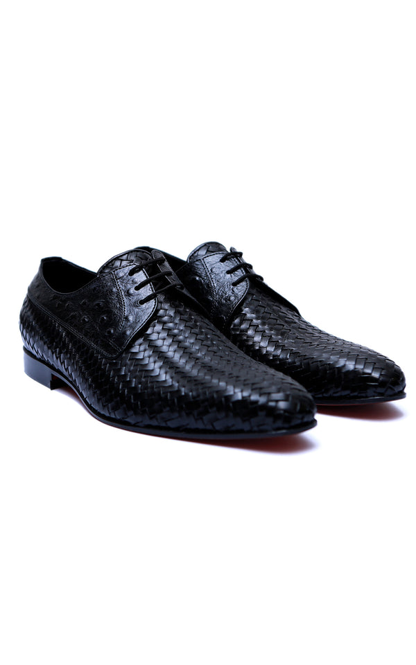 Knitting Lace-Up Separated Black Leather Shoes