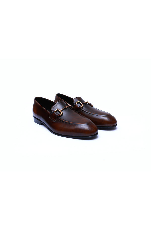 Loafer Shoes Plain Leather in Toe Shape Two Tone