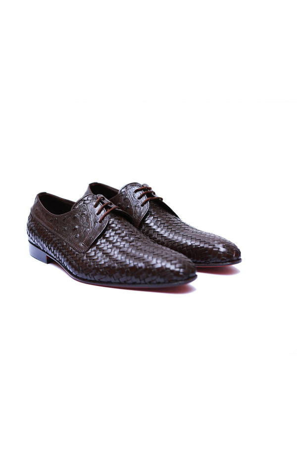 Lace-up Knitted Formal Brown Leather Shoes