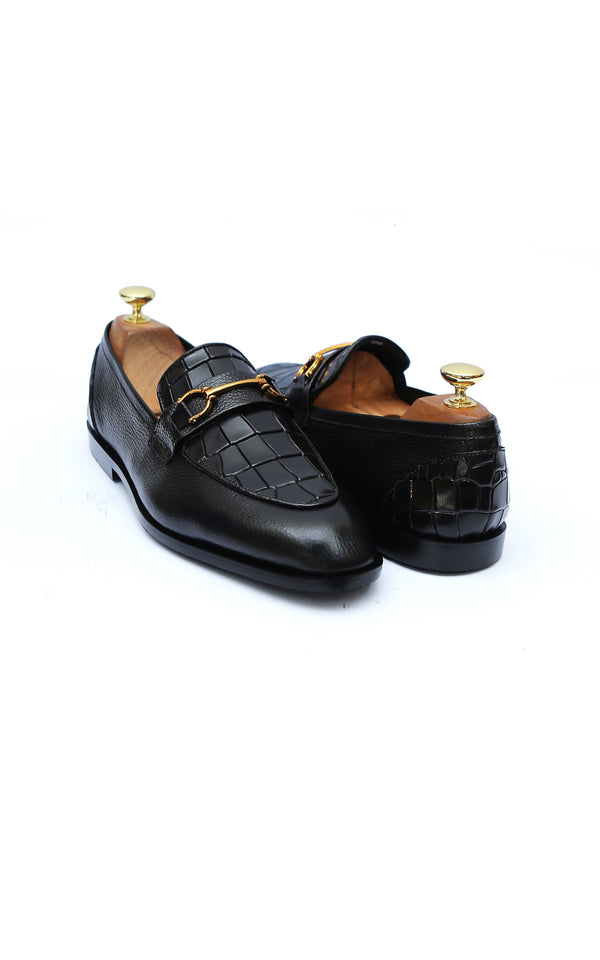 Half Croc Leather Shoes With Buckle Patti In Black