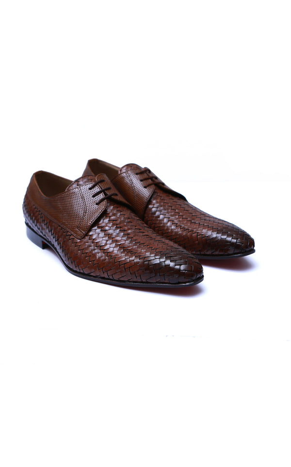 Lace-up Knitted Formal Two-Tone Leather Shoes