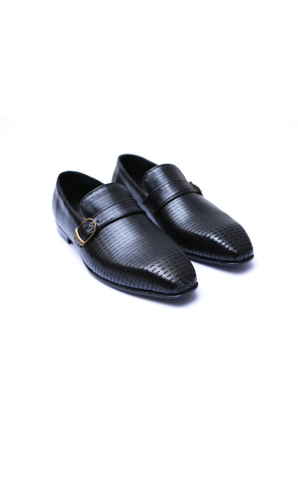 Half Knitting Single Monk Leather Shoes in Black