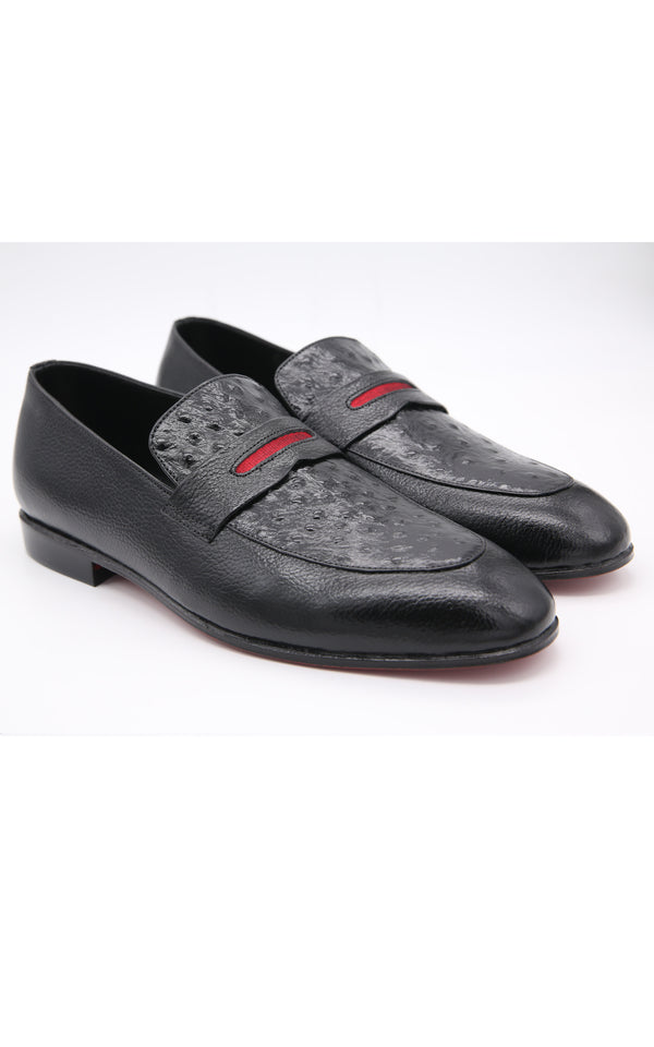 Ostrich Style Leather Shoes In Black