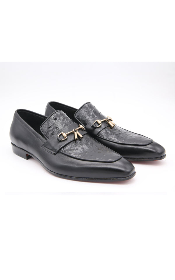 Ostrich Leather Shoes with Tassel in Black